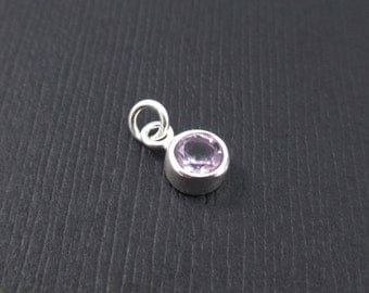 Add a Gemstone Birthstone Charm Dangle - June Birthstone Charm Sterling Silver, Light Amethyst Charm Dangle, Bezel Gemstone