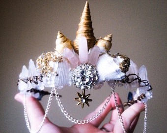 Mermaid crown, crystal crown, quartz crystal crown, crystal tiara, bridal tiara, boho headpiece