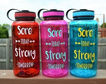 Sore Today Strong Tomorrow // Water Tacker Bottle // Large 34oz Water Bottle // Time Tracker // Gym Bottle // Fitness Gift