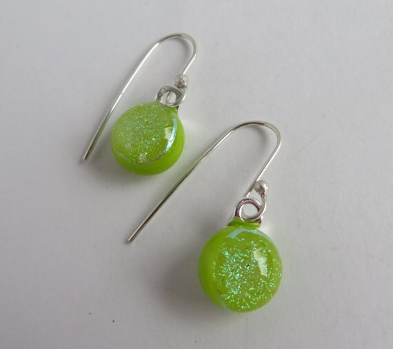 Dichroic Glass Earrings Lime Green By Houseglassjewelry On Etsy 6680