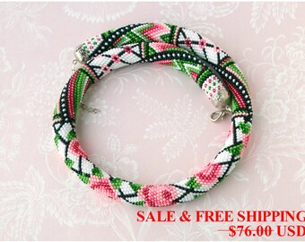 Items similar to Bead Crochet Necklace Tribal Gold in Soft ...
