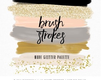 Confetti Brush Strokes Clip Art | Hand Painted Nude Earth Natural Gold Glitter Acrylic Graphic Elements | Digital Design Resource