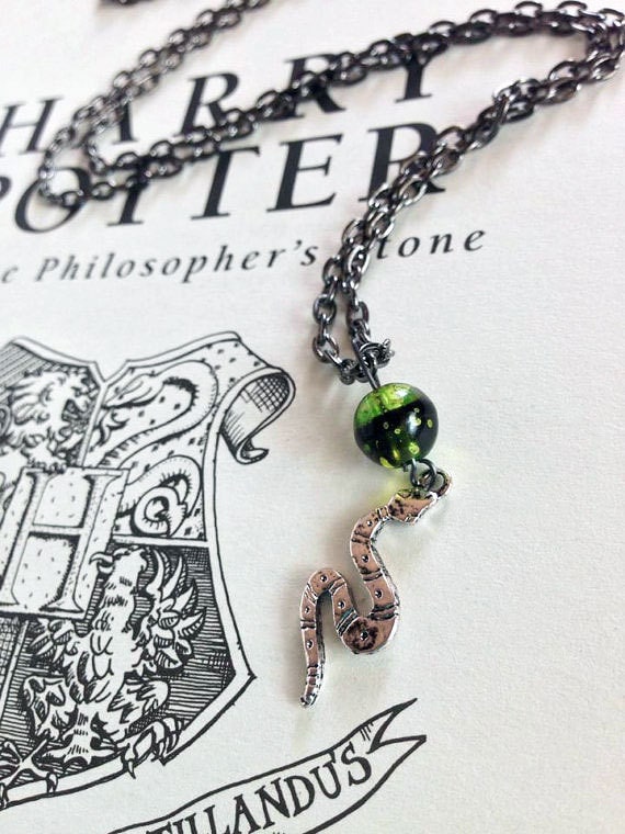Items similar to Slytherin Snake Necklace - Harry Potter Hogwarts House Pride Jewlery - Silver ...