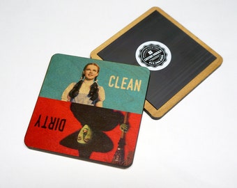 Clean Dirty Dishwasher Magnet Wizard of Oz Dorothy Wicked Witch Wooden Notifier Sign