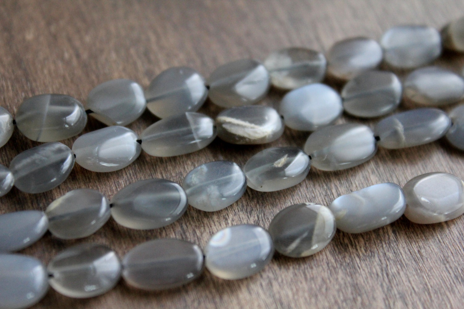 Grey Moonstone Gemstone Beads Puffed Oval Gray Moonstone