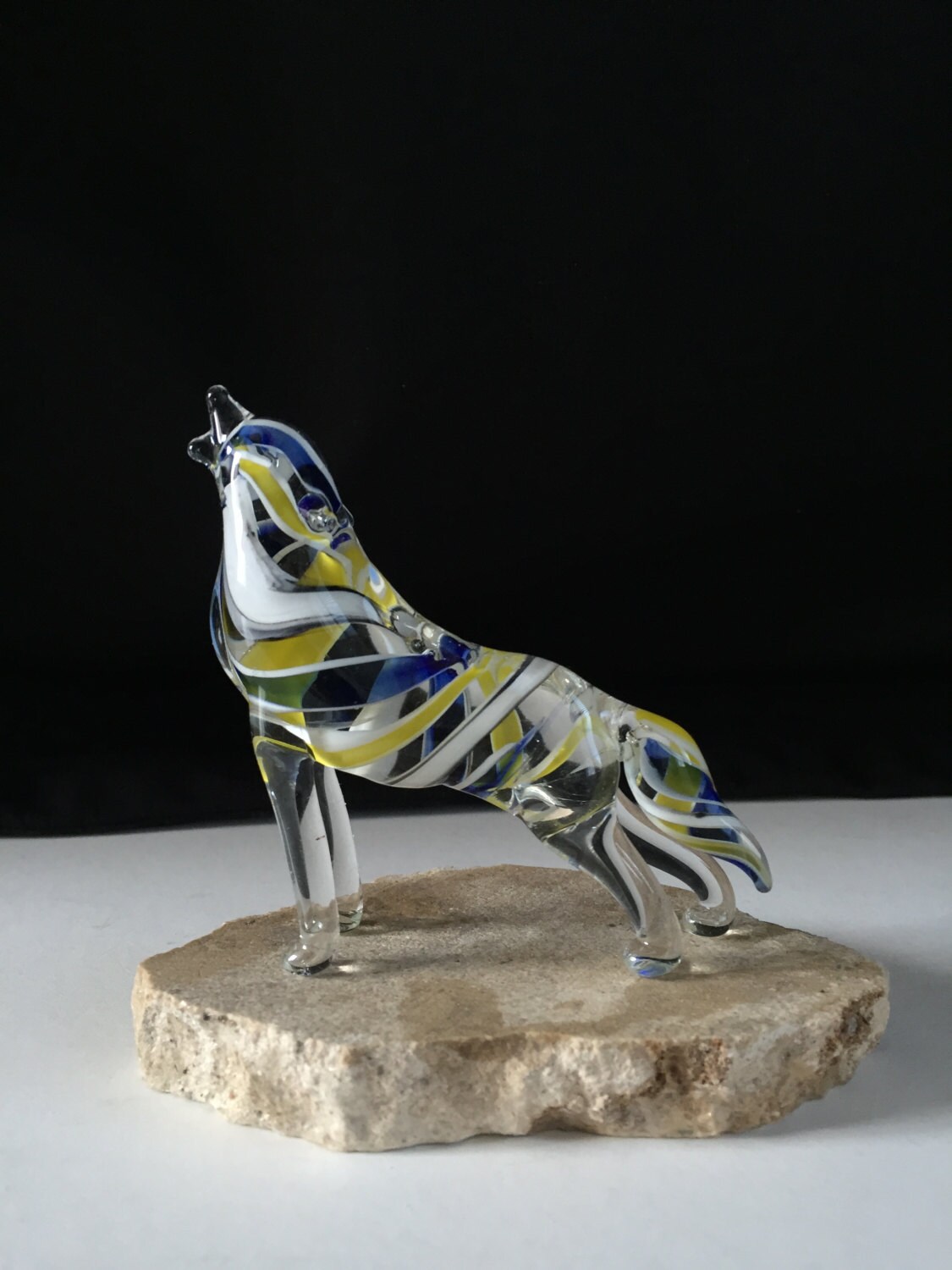 Handblown Glass Lone Howling Wolf Sculpture