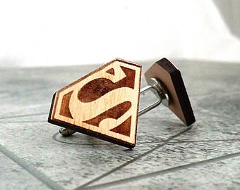 Superman Cufflinks Wooden Cufflinks Groomsmen Gift ideas Groomsmen cufflinks Superman gift Valentines gift for him Wedding Gifts for men