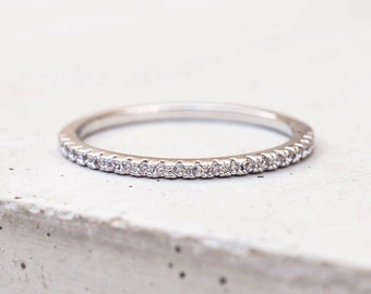 Thin 1.4mm Eternity Band Ring - Half Band or FULL Band Stacking Ring - Silver