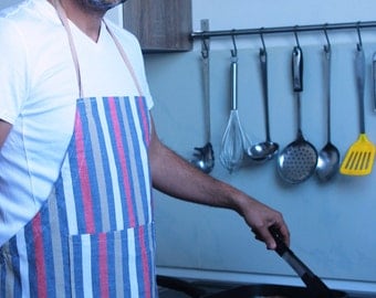 Mens Apron,Mens BBQ Apron,Grilling Apron,Adult Apron Red Striped,Cute Gifts For Boyfriend,Unique Gifts For Men,Apron For Men,byAgeliki 0165a