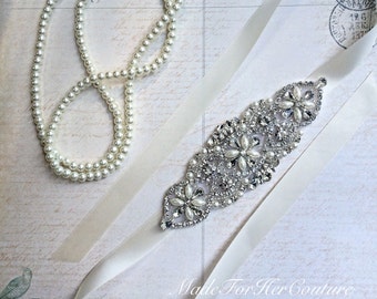 Thin Pearl Bridal Belt, Wedding Dress Belt, Pearl Bridal Sash Belt In White Or Ivory CEN0018 - Foto 8