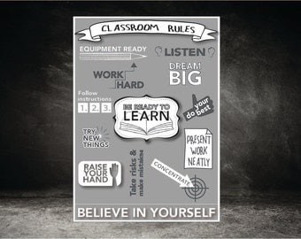 ByJon Instant download - Classroom rules poster. encouraging positive mindset love of learning personal discipline jpg png pdf eps