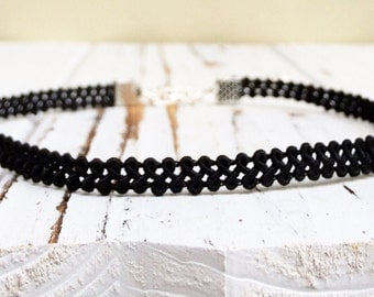 Thin black choker necklace, black simple choker, dainty choker, 90s tattoo choker, black lace choker