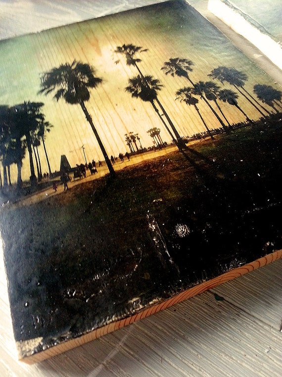 California Decor, Art on wood,  Venice Beach,  sunset beach, palm trees, ocean,  beach photography,  transfer to Wood, California Art