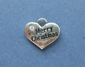 5 Merry Christmas Charms - Merry Christmas Pendants - Merry Christmas - Christmas Charm - Silver Tone - 17mm x 14mm -- (No.125-10965)