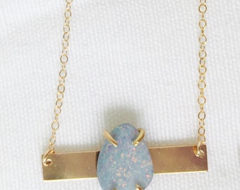 Opal Necklace,Gold bar necklace,genuine opal,raw opal necklace,blue opal necklace, australian opal,opal necklace gold,opal necklace silver