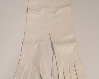 Vintage White Kid Leather Long Evening Gloves