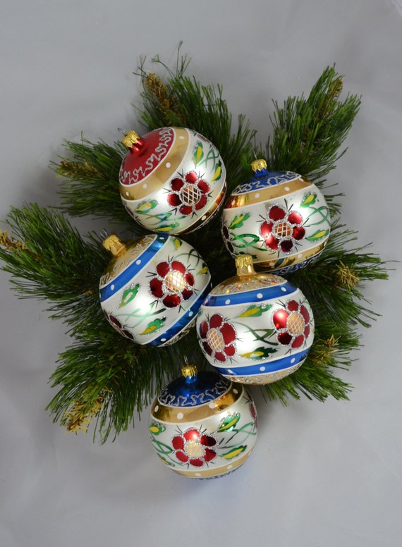 Vintage Large Glass Ball Christmas Ornaments Made In Poland