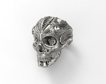 Steampunk skull ring - with an intricate richly detailed design- Silver, Gold, Palladium