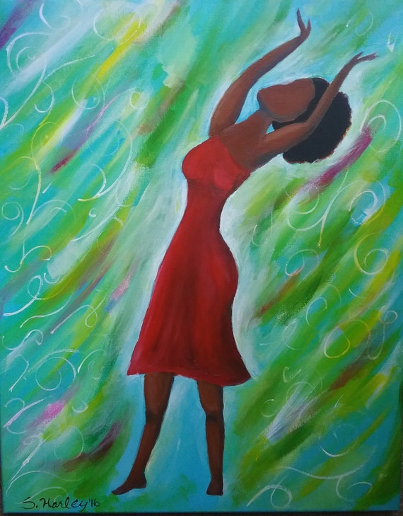 Black Woman Art African American Art Red By Eltingscornerfineart