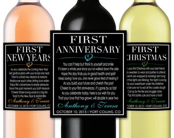 Marriage Firsts Milestones Poems Wedding Gift Wine Champagne Bottle Labels - First Anniversary Honeymoon Baby Fight Valentine - Item #MM9B