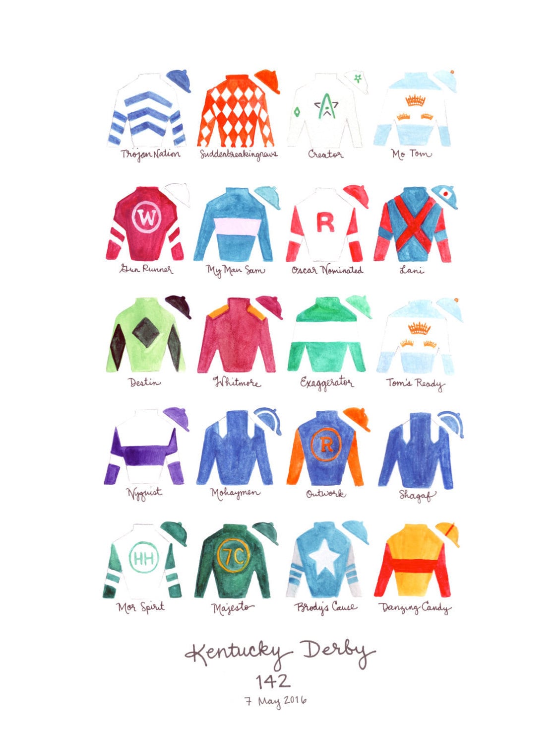Kentucky Derby 142 11x14 Jockey Silks Signed Print