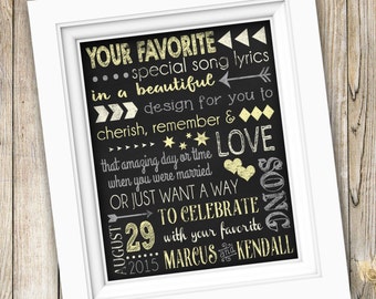 Wedding Song Lyrics Art ~ Printable Anniversary Gift Wedding Gift ~ Custom Song Lyrics Wedding First Dance ~ Gift for Couple Gift for Wife