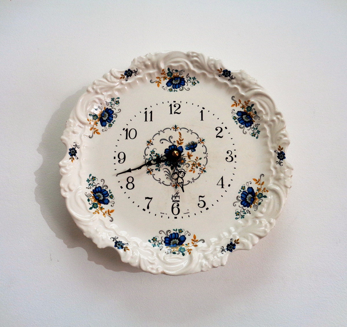 French Wall Clock Porcelain Plate Clock Kitchen Clock Japy