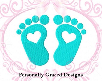 Instant Download Baby Feet with Heart Filled Stitch Machine Embroidery Design, 5 Sizes in, 2in, 3in, 4in 5in, Baby Toes, Baby Footprints