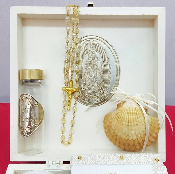 Baptism Christening Candle Wooden Keepsake Box Set de Vela