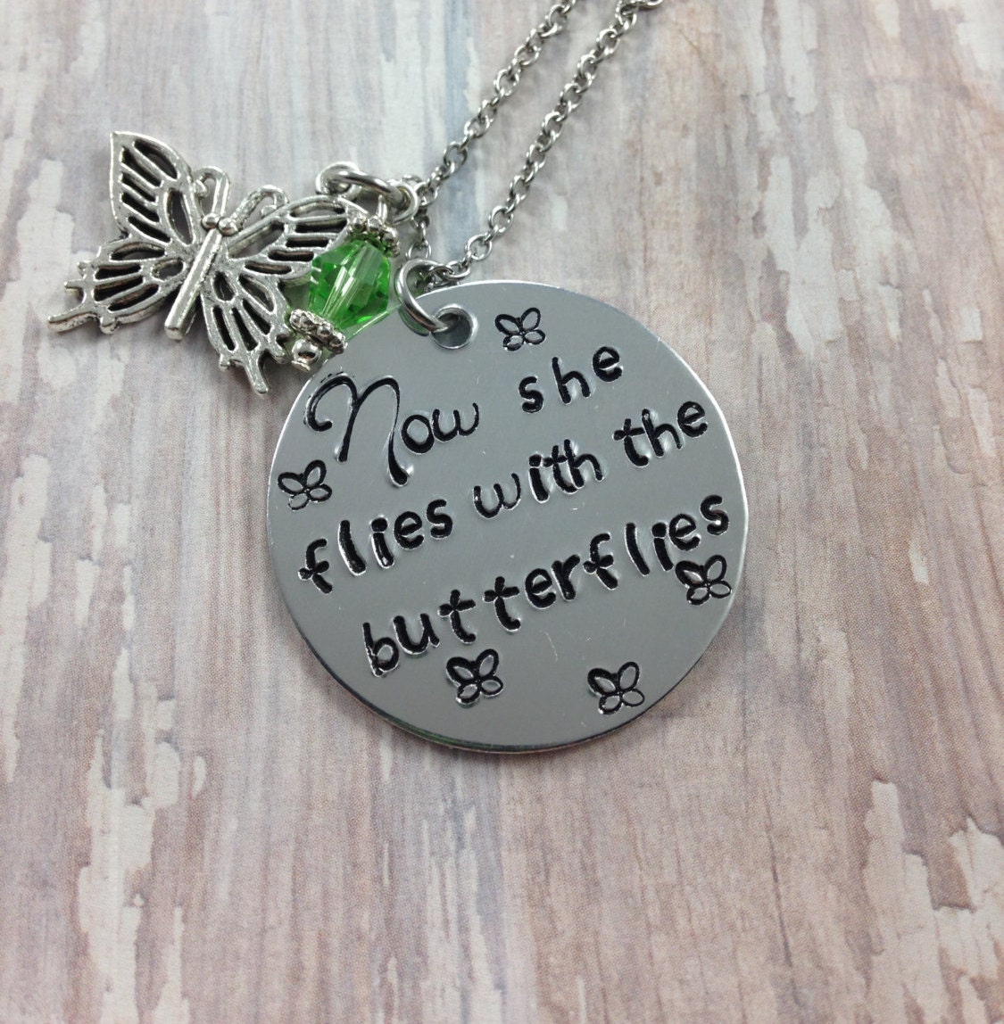 Now she flies with the butterflies memorial necklace