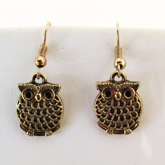 Owl Gold Tone Pierced Earrings by cbfcreationsHB on Etsy