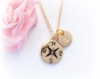 Gold Compass Necklace Personalized, Compass Initial Necklace Gold, Enjoy the Journey, compass necklace, GFINCOM4