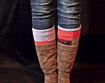 Geometric Multicolor MishMash of Awesomeness Upcycled Sweater Boot Toppers, Boot Cuffs, Ankle Cuffs