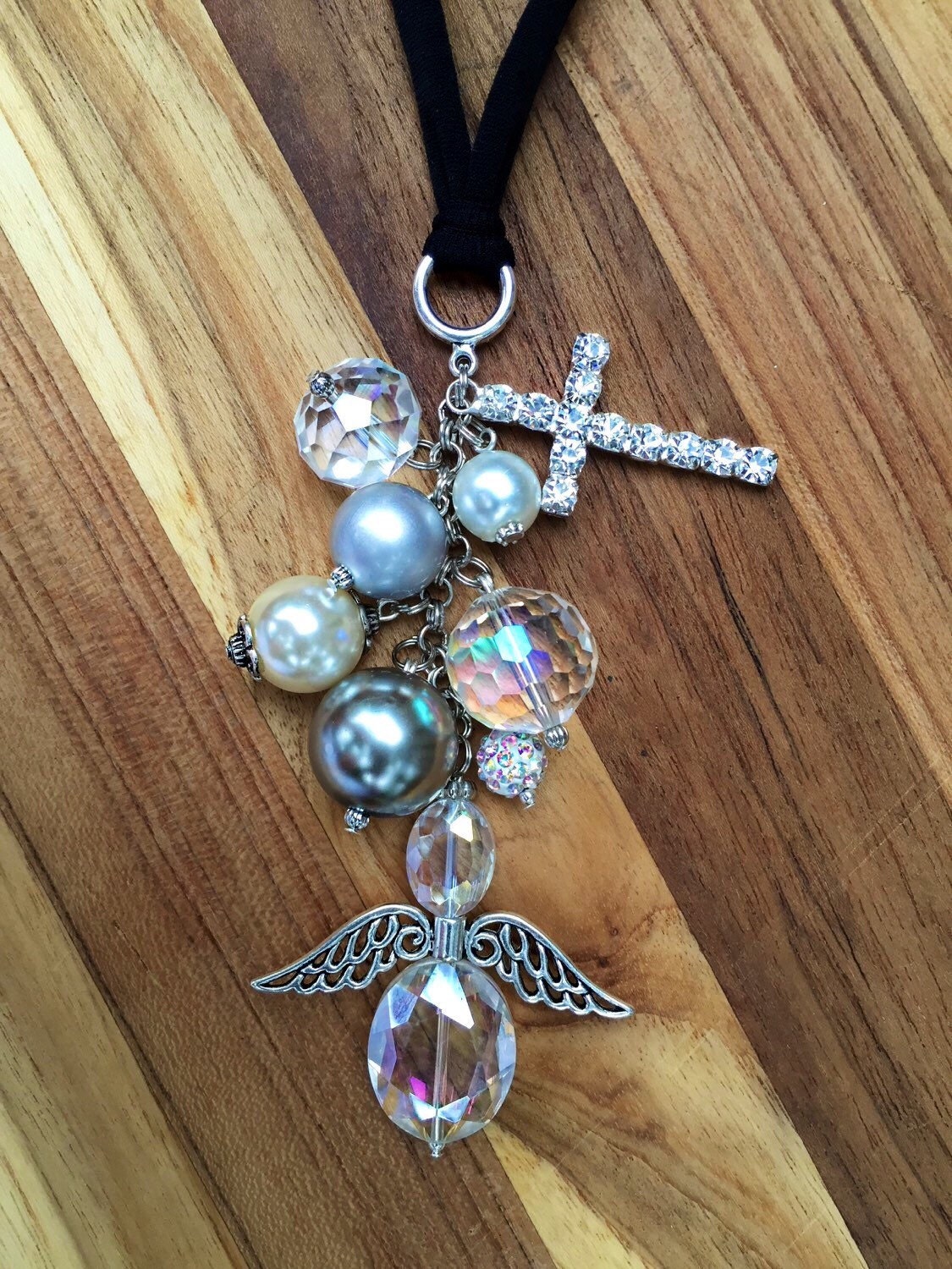 Angel Car Charm Rear View Mirror Crystal Guardian Angel