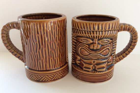 Rare Handled Tiki Mugs by Orchids of Hawaii