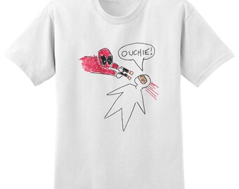 Deadpool T-shirt - Ouchie Drawing, Ryan Reynolds, Marvel, Superhero, X-Men, Spiderman, Superman, Batman, Mens, Womens, Ladies, Kids tee