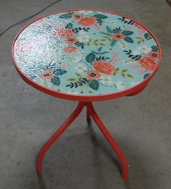 Items similar to Painted Side Table or Patio Table with Glass Top on Etsy