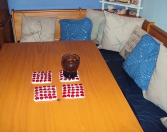 Set of 4 Red Mosaic Coasters 054