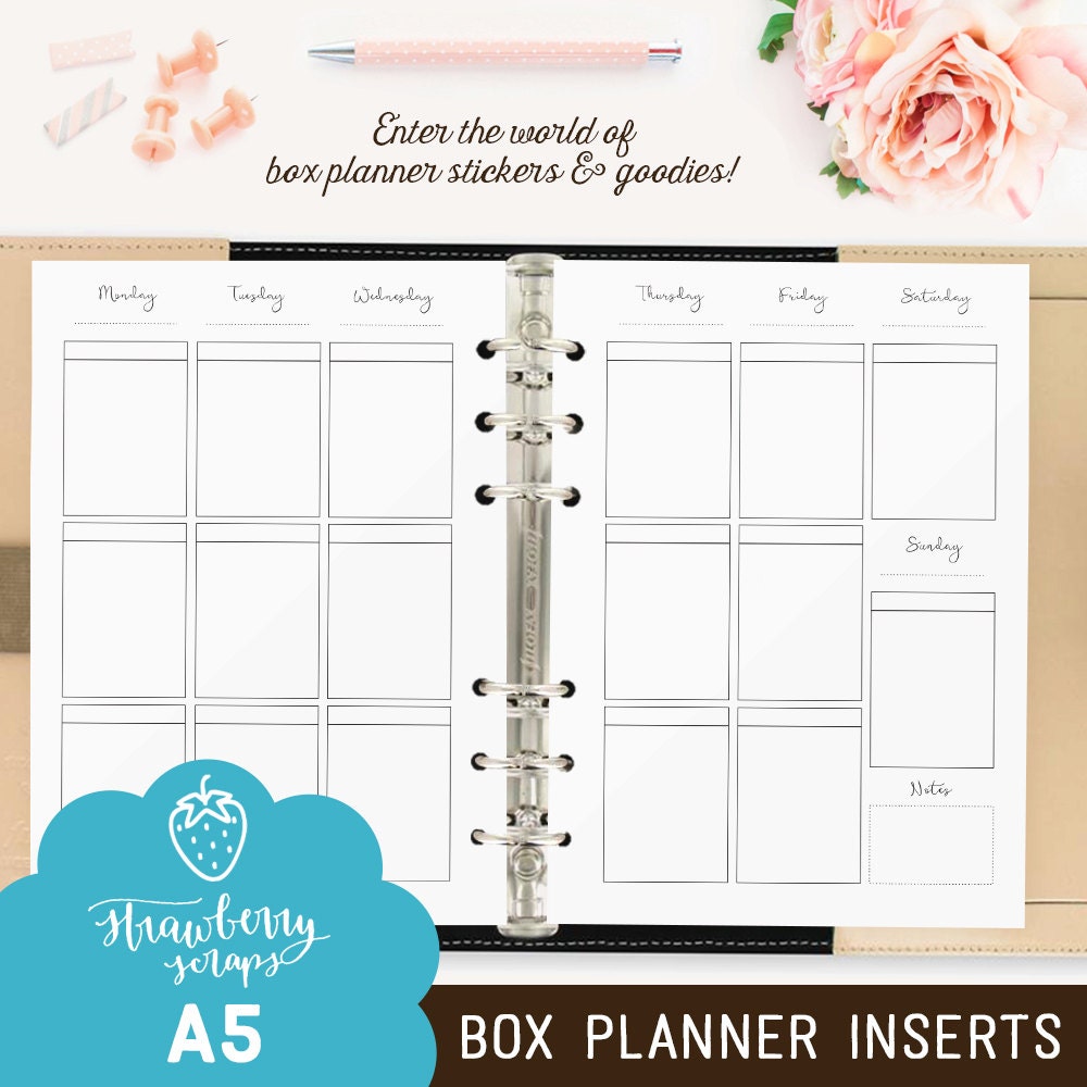 Planner Inserts A5: Box Planner Weekly Printable