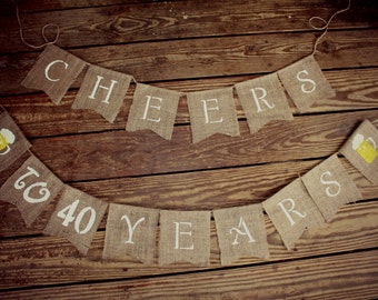 Anniversary Birthday Burlap Banner, Cheers to 50 Years, 50th BIRTHDAY party 40th Birthday, 40th Anniversary, 21sh Birthday, 30th Anniversary