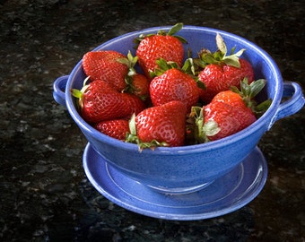Cutest berry bowl, ceramic colander, hand made fruit bowl, pottery strainer, blue berry bowl, fruit strainer, kitchen , fruit colander