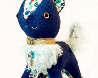 KlimtCat - Cute Art Themed Plushie - Original Handmade Cat Plush - Blue GemCat (made to order)