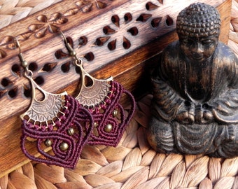 Macramé Earrings 'SHANTI'. Boho Chic Tribal Bellydance Earrings. Bohemian Spiritual Jewelry. Festival Gypsy. Alternative Fashion.