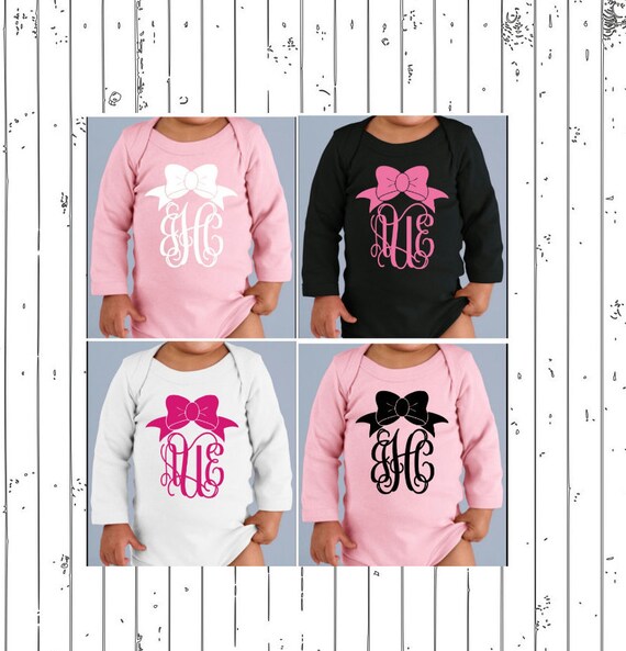 Items similar to Baby Vine Monogram w/ bow baby clothes on Etsy