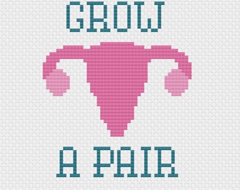 Instant Download PDF for Cross Stitch Pattern -- Grow A Pair -- Uterus - Ovaries - Feminist - Female - Reproduction - Subversive - Cheeky