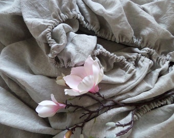 Oatmeal-Gray linen Fitted sheet,100% Flax fitted sheet linen bedding bed sheet white sheets Twin Full Double Queen King Custom Deep Pocket