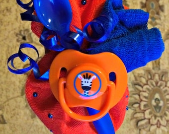 Blue and Orange Baby Shower Corsage