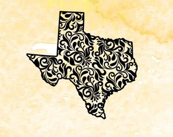 Texas state SVG, pfd, eps cutting files for silhouette, svg file for cricut, Floral pattern Texas monogram base, swirly texas svg