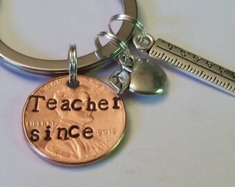 Teacher Custom Lucky Penny Keychain Gift, Gift for Teacher, Ruler, Apple, Best Teacher, Awesome Teacher, Teacher Retirement Gift,New Teacher