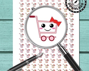Kawaii Shopping Planner Stickers Printable Planner Stickers (ni68) Instant Download